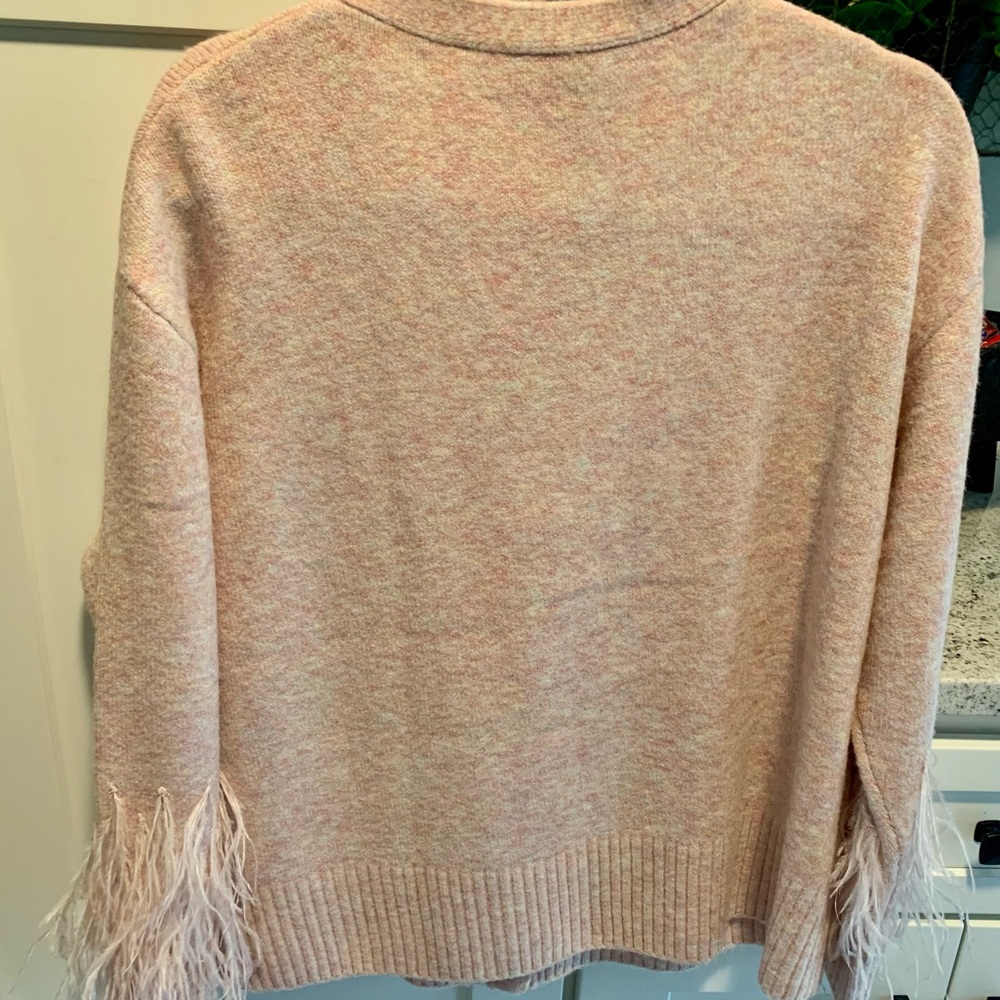 Cinq A Sept. BNWOT! Peach Brianna ostrich feather-embellished cardigan. - Picture 4 of 7